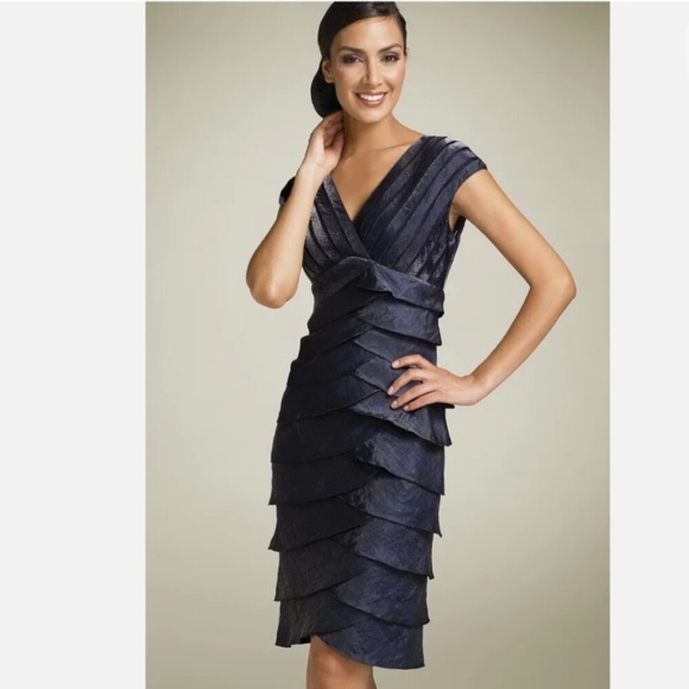 Adrianna Papell Black Tiered Formal Dress SZ 12